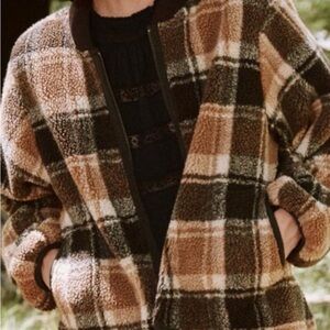 THE GREAT Tartan Plaid Full Zip Sherpa Bomber Jacket